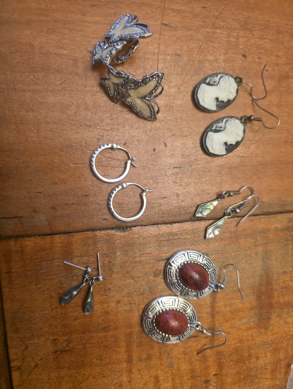 Cameo, Butterfly Pave, Abalon Earring Lot Of High End Costume Jewelry